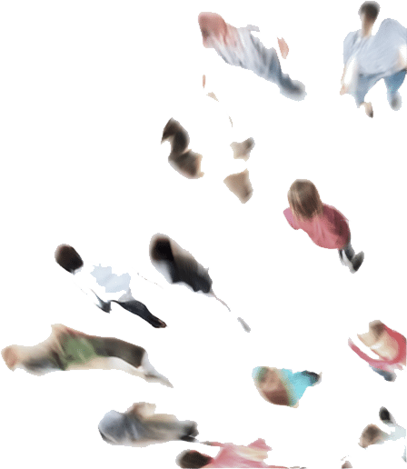 aerial view of people walking