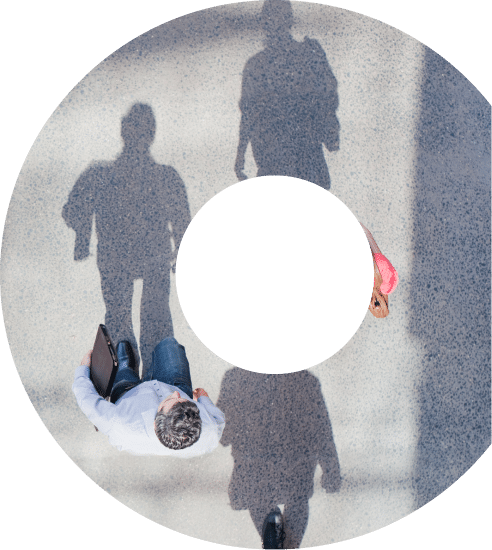 aerial view of people walking on sidewalk