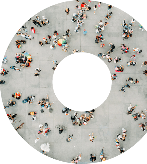 aerial view of people walking on sidewalk